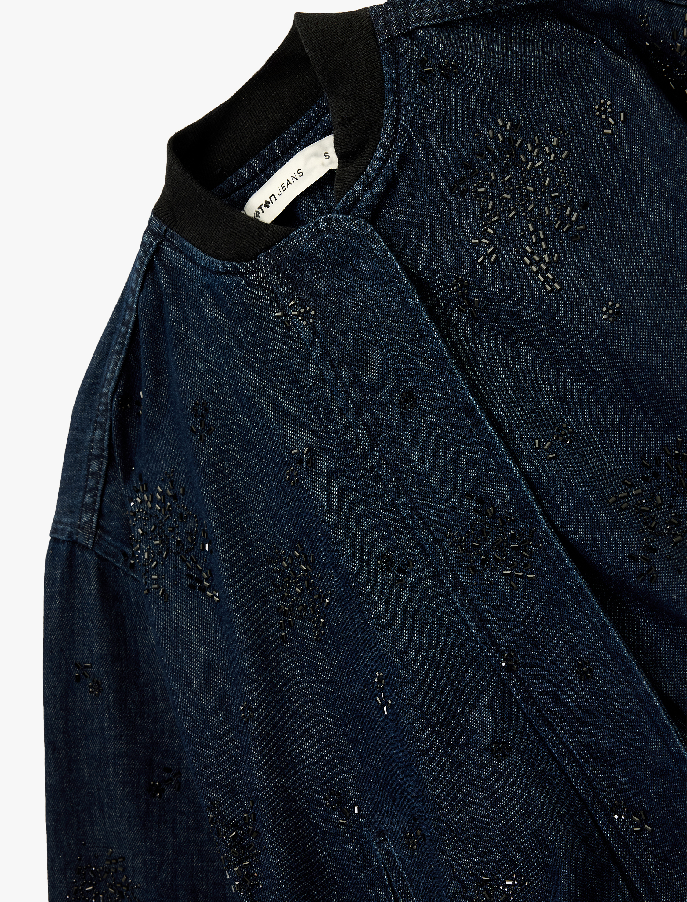   Çıtçıt Düğmeli Taş Detaylı Uzun Kollu Dik Yaka Denim Ceket