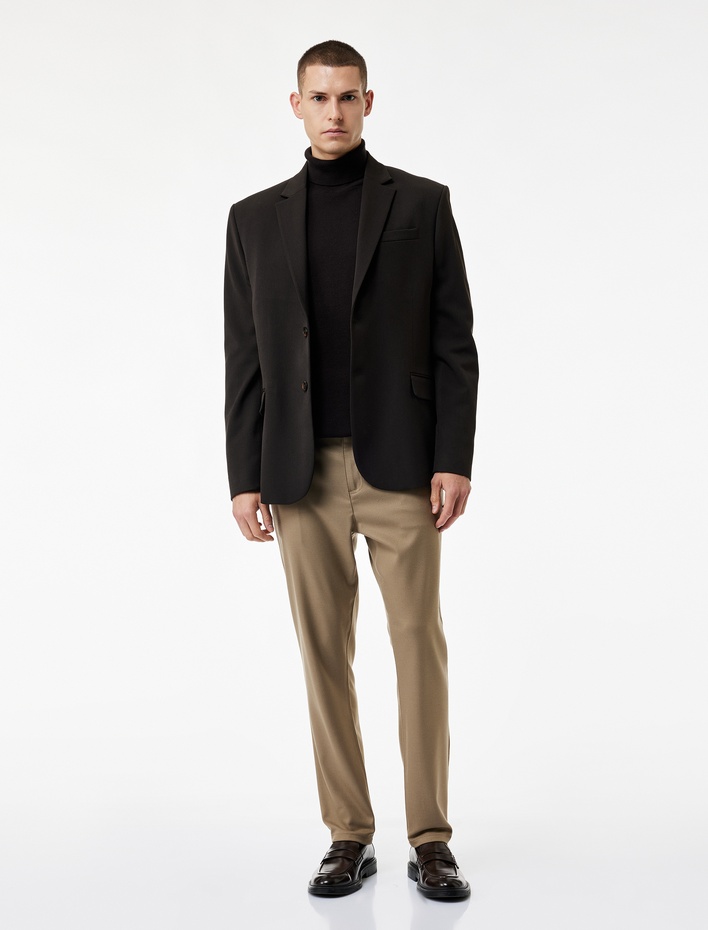  Slim Fit Cepli Viskon Karışımlı Kumaş Pantolon