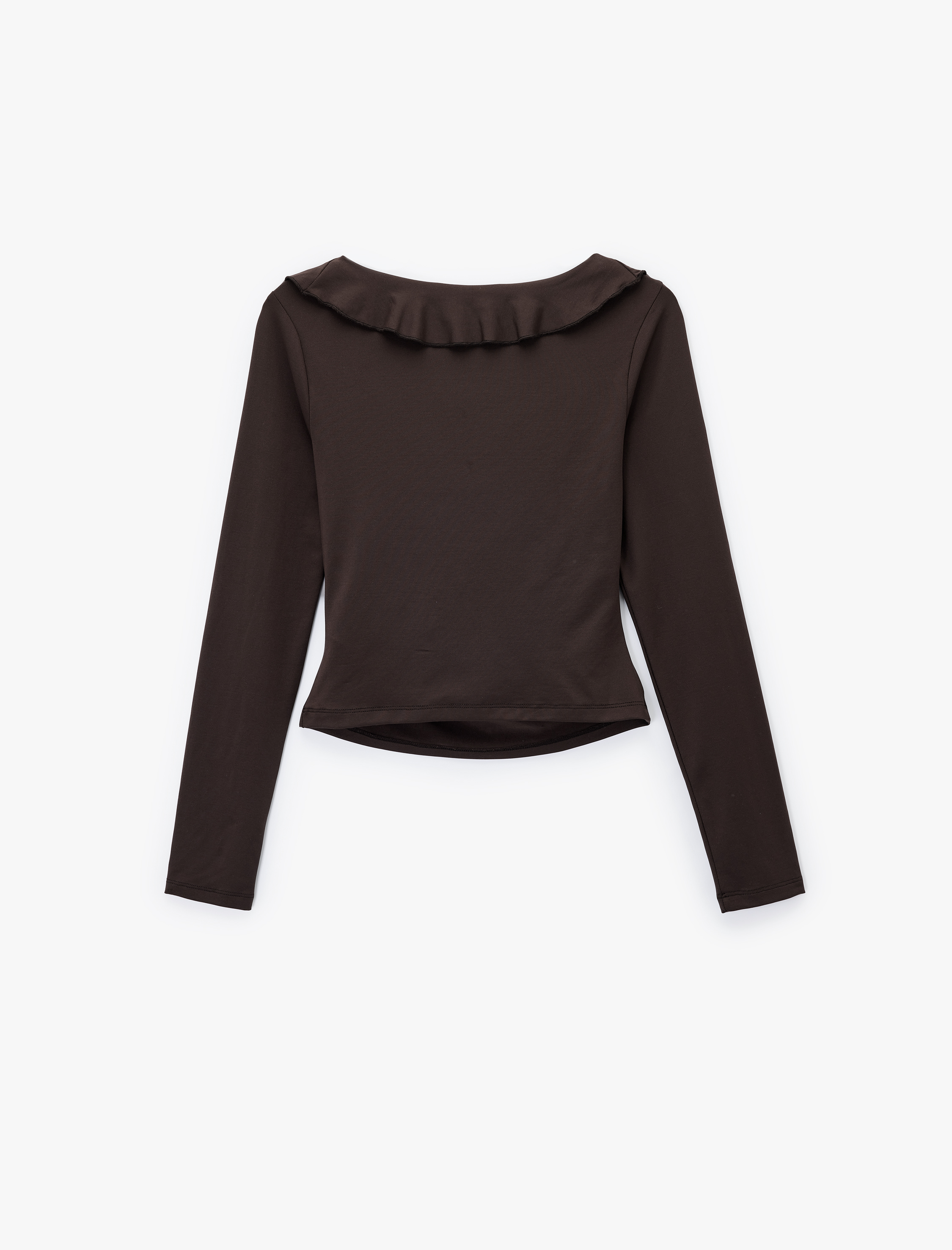   Fırfır Detaylı Uzun Kollu Slim Fit V Yaka Tişört