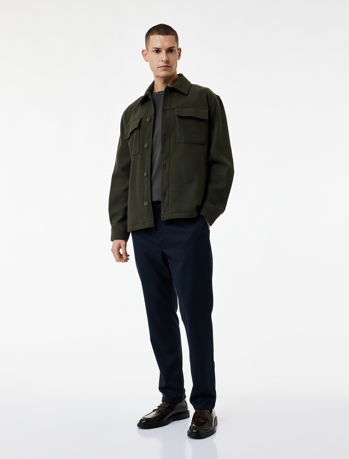  Slim Fit Cepli Viskon Karışımlı Kumaş Pantolon