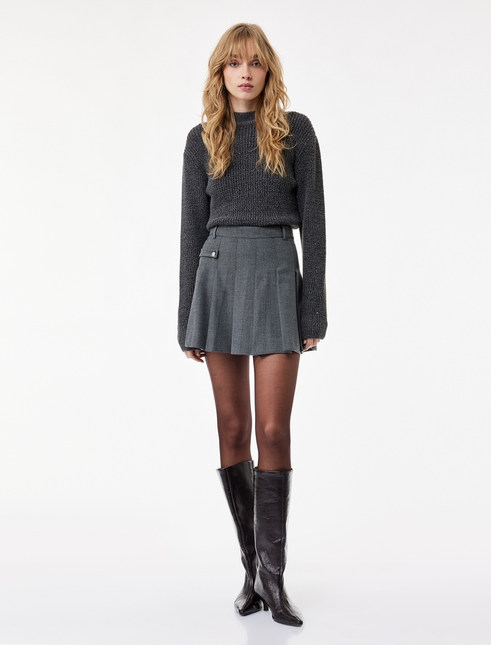  Koton X Melis Ağazat - Uzun Kollu Hafif Dik Yaka Pullu Parıltılı Triko Kazak