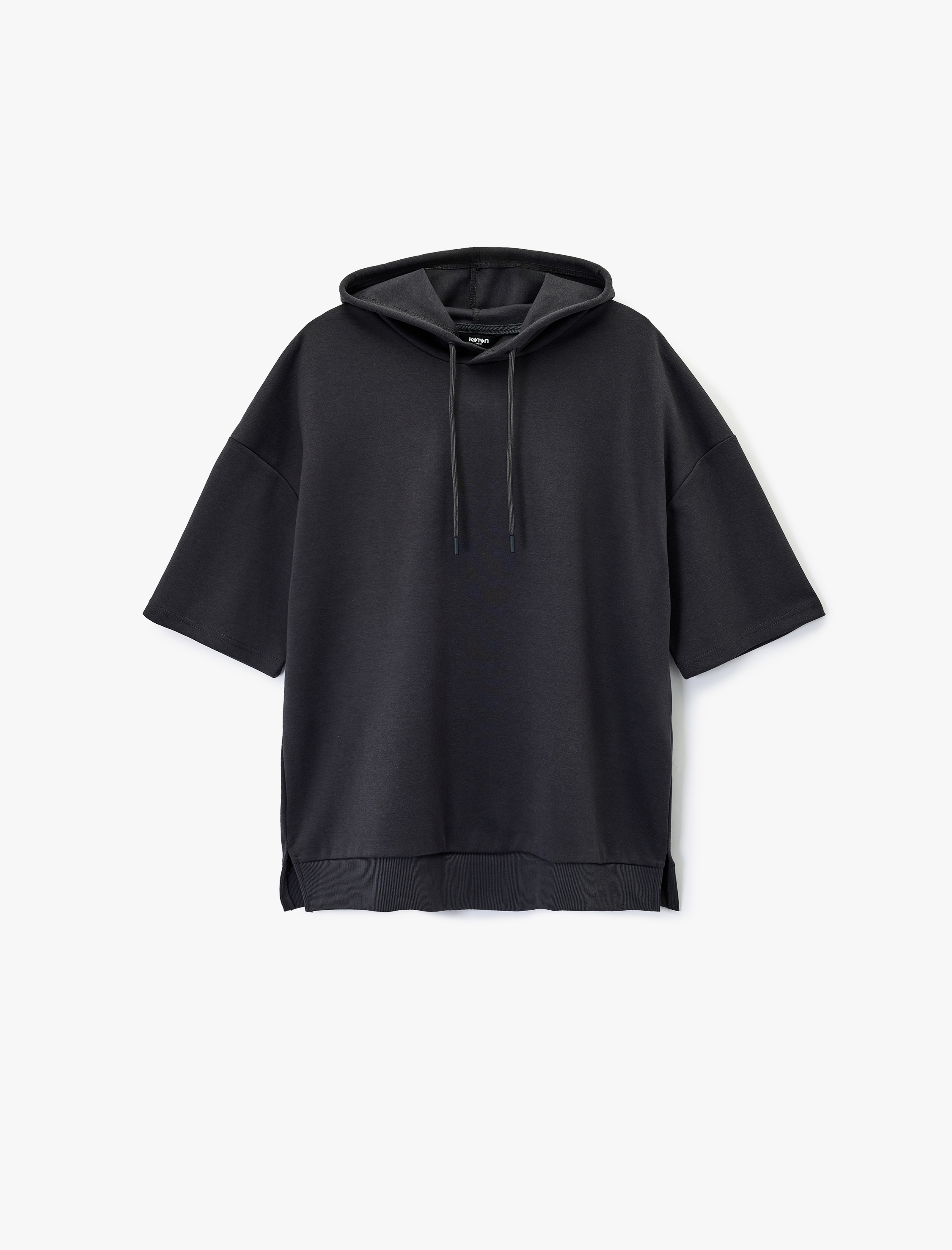   Kısa Kollu Kapşonlu Pamuklu Oversize Spor Sweatshirt