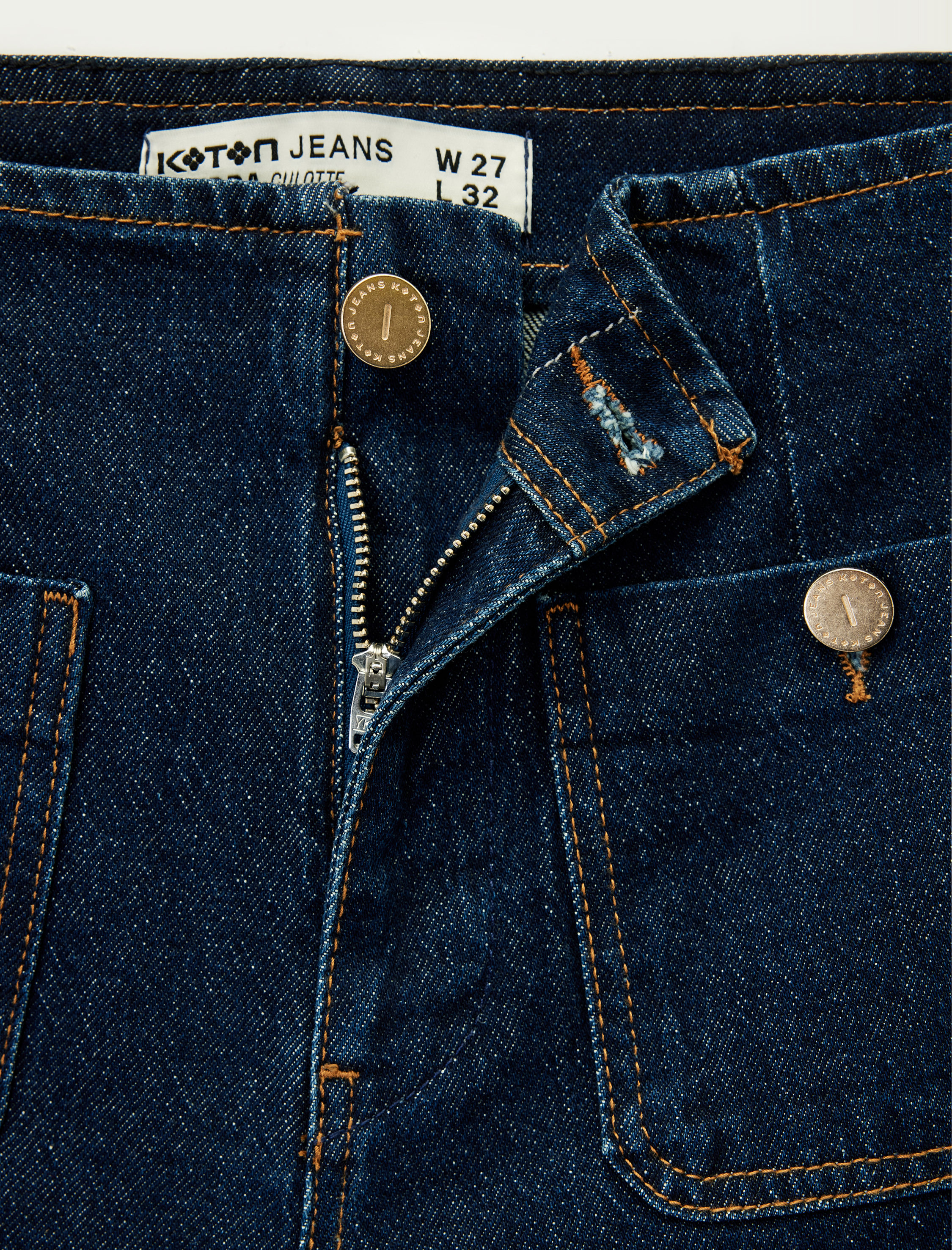   Yüksek Bel Cep Detaylı Rahat Kalıp Geniş Paça Jean Pantolon - Culotte Jeans