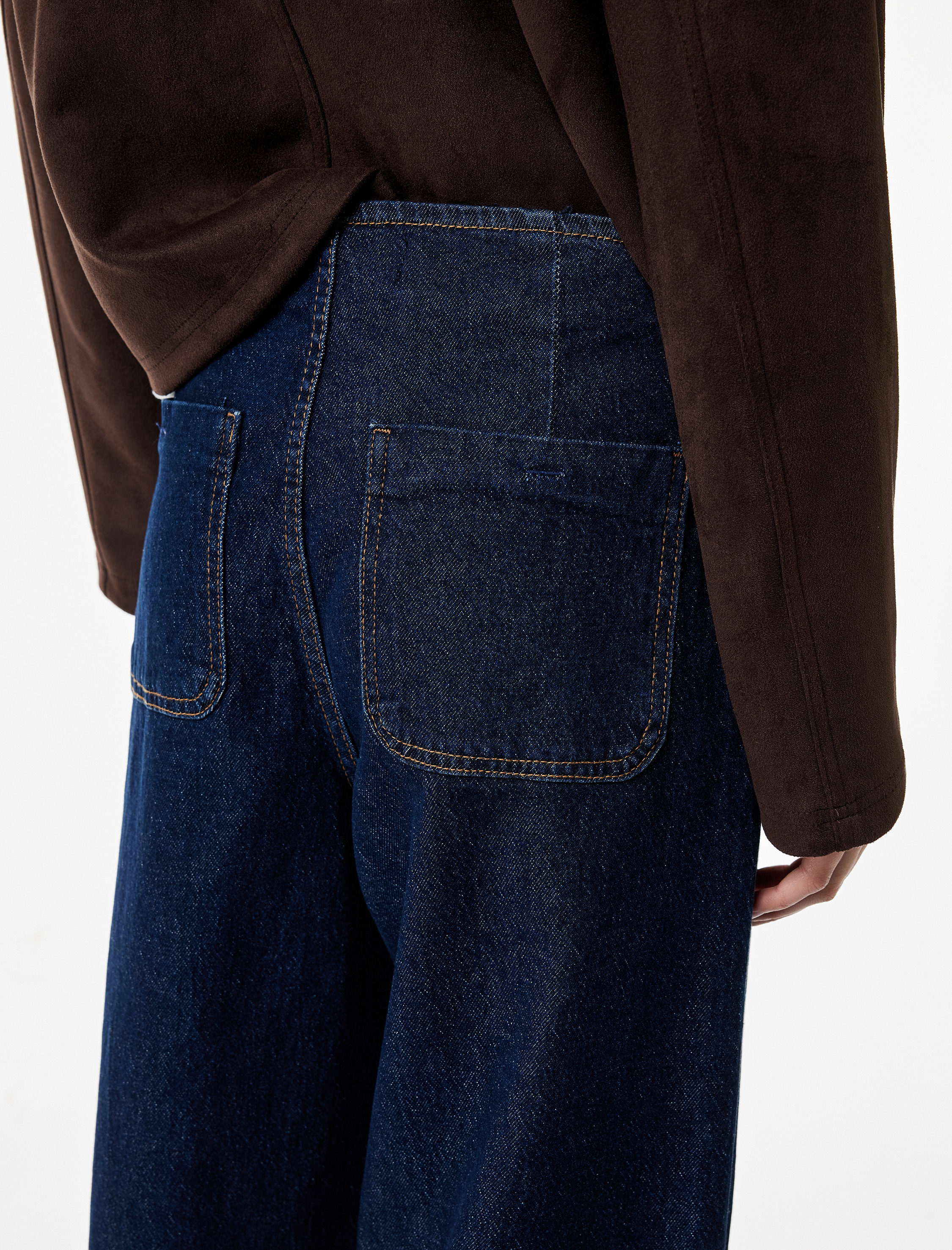   Yüksek Bel Cep Detaylı Rahat Kalıp Geniş Paça Jean Pantolon - Culotte Jeans