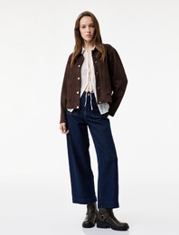 Yüksek Bel Cep Detaylı Rahat Kalıp Geniş Paça Jean Pantolon - Culotte Jeans