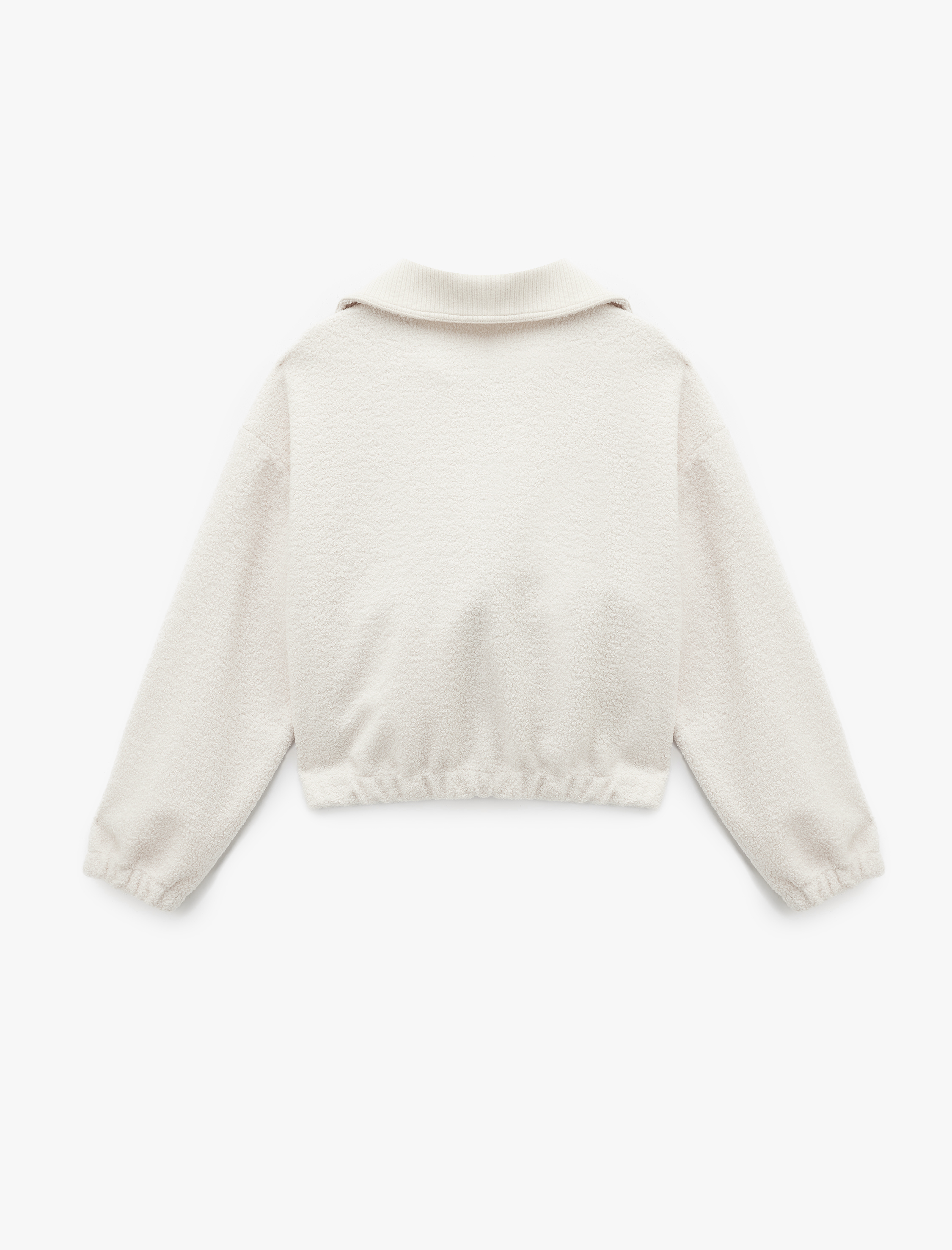   Dik Yaka Cep Detaylı Fermuarlı Oversize Peluş Ceket