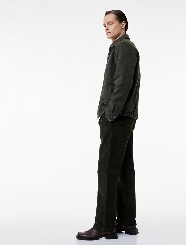  Pamuklu Cepli Bol Kalıp Beli Bağcıklı Kışlık Fitilli Kadife Pantolon