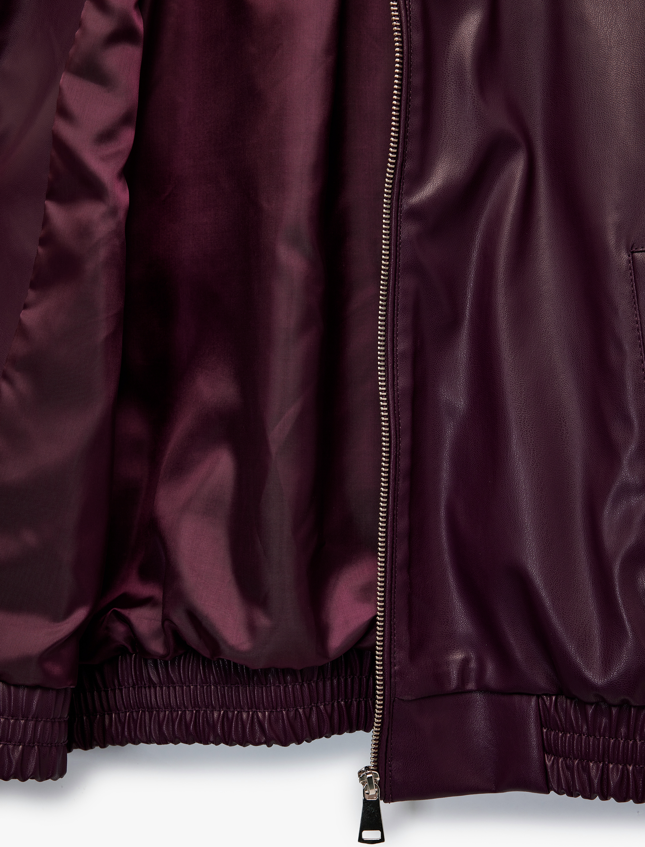   Klasik Yaka Cepli Fermuarlı Suni Deri Oversize Bomber Ceket