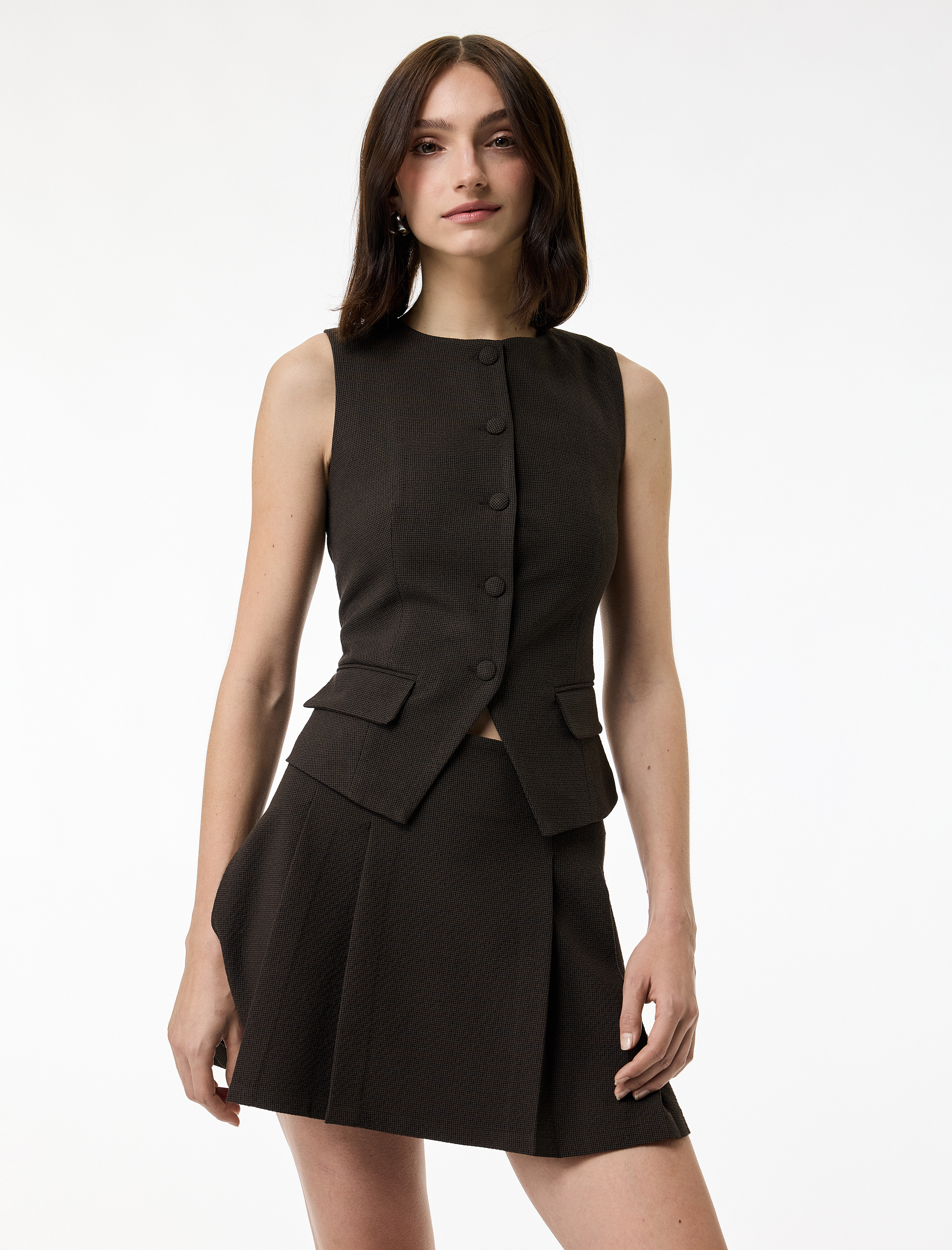   Normal Bel Pileli A Kesim Mini Etek