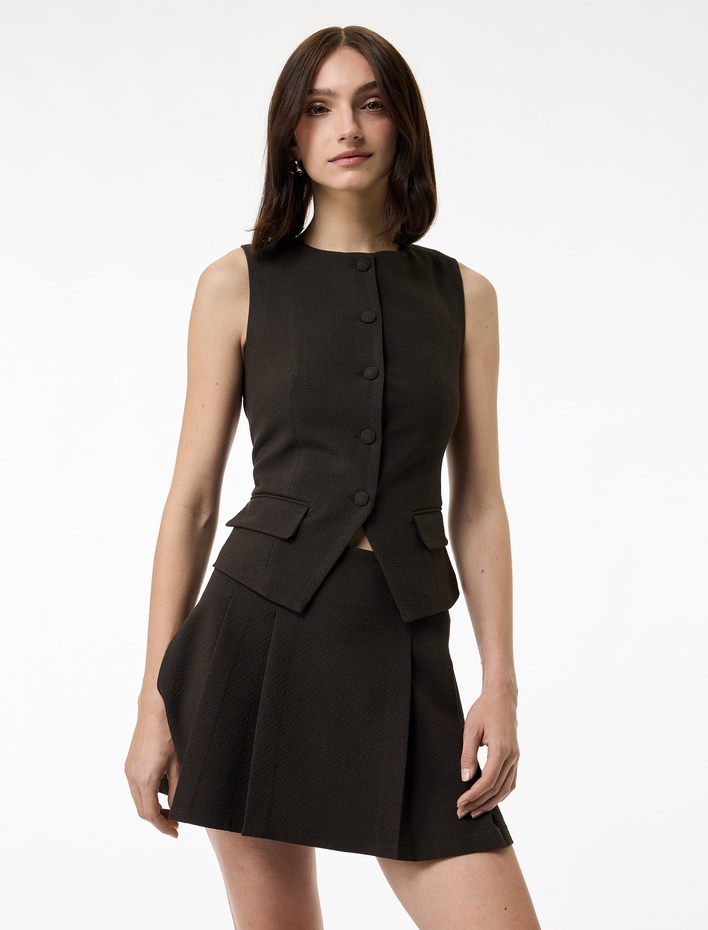  Normal Bel Pileli A Kesim Mini Etek