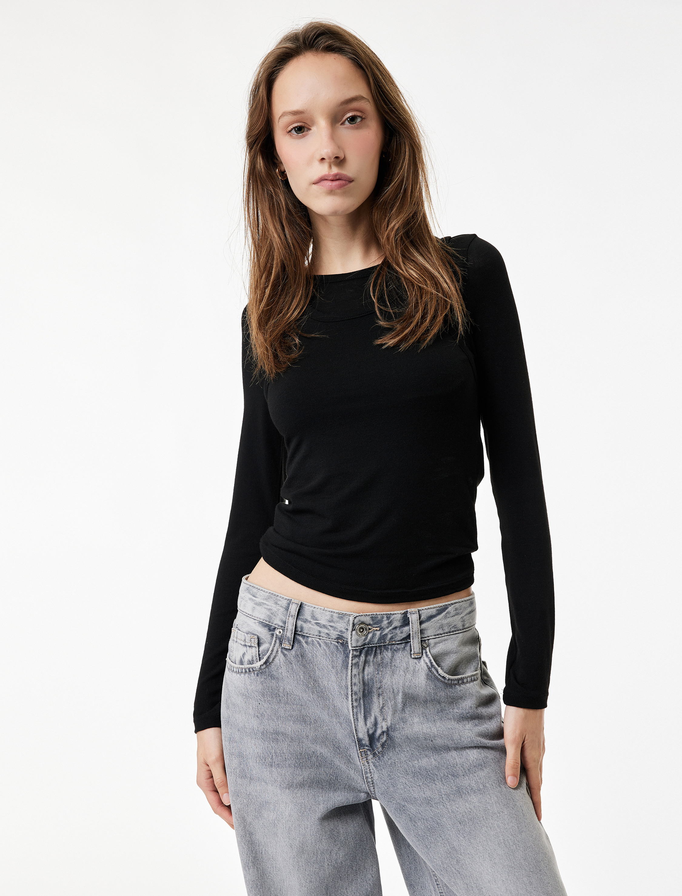   Slim Fit Atlet Görünümlü Bisiklet Yaka Uzun Kollu Tişört