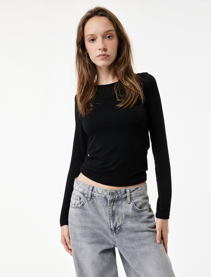  Slim Fit Atlet Görünümlü Bisiklet Yaka Uzun Kollu Tişört