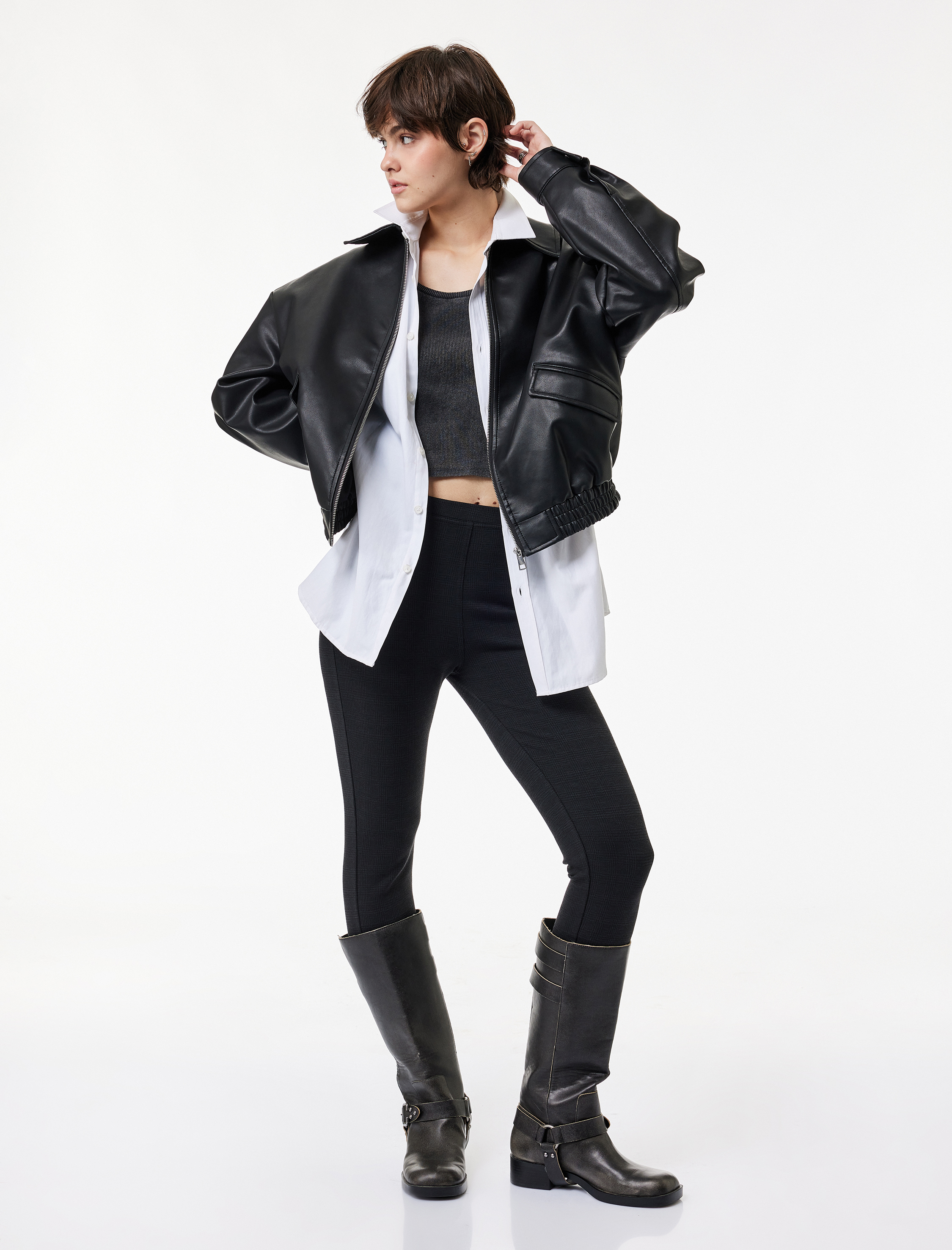   Slim Fit Normal Bel Viskon Karışımlı Tayt