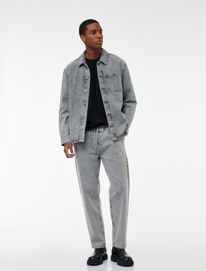  Pamuklu Cepli Bol Beli Bağcıklı Baggy Jean Pantolon