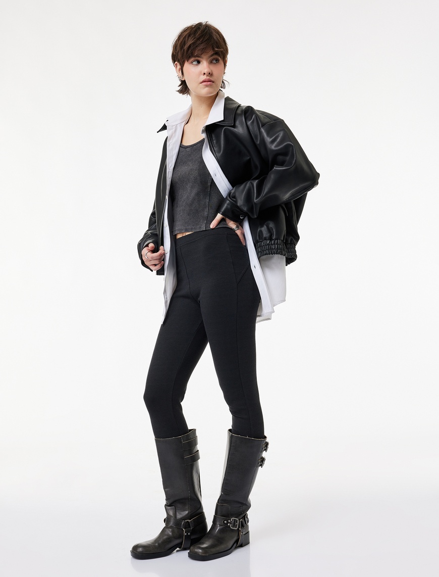 Koton Kadın Slim Fit Normal Bel Viskon Karışımlı Tayt