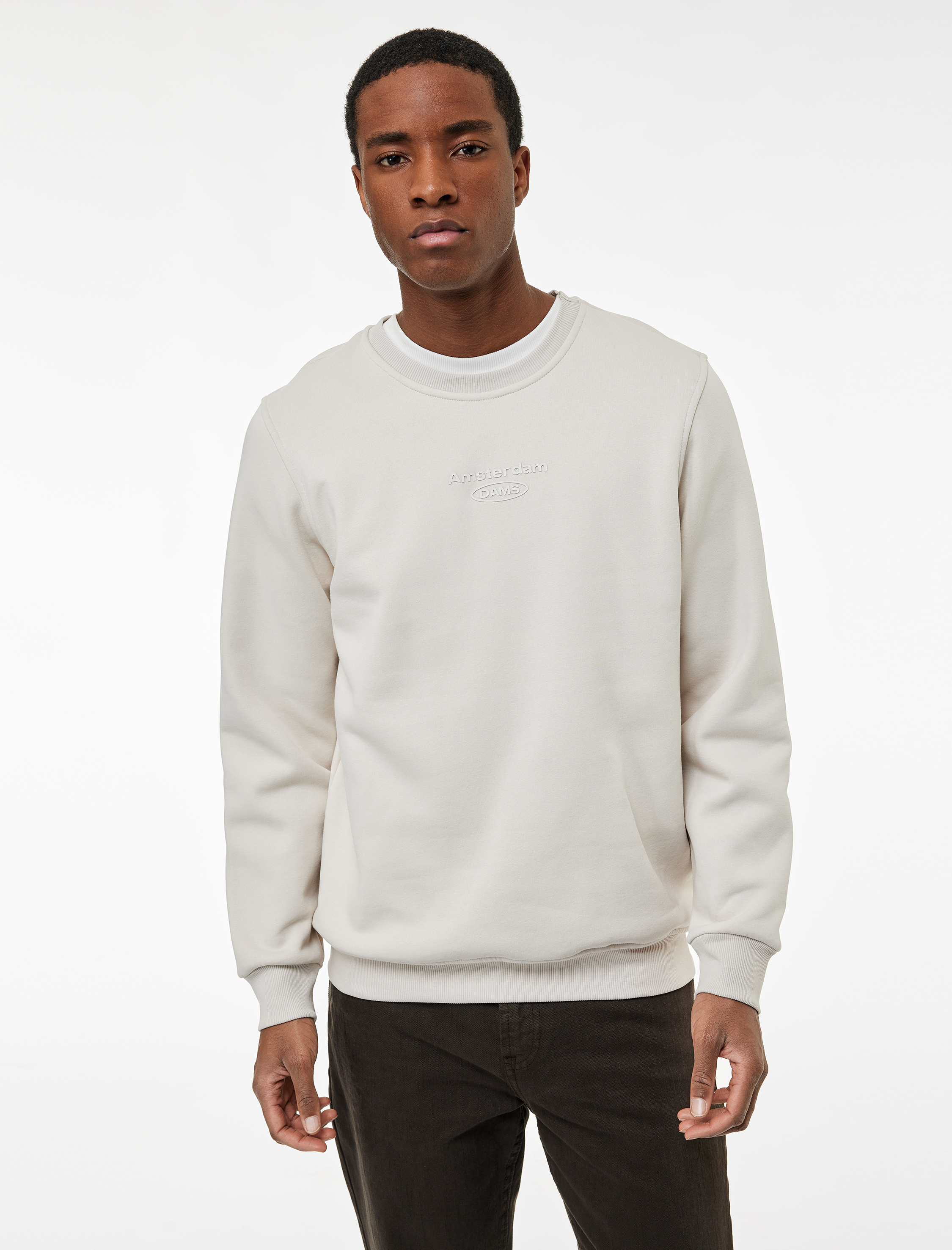   Uzun Kollu Bisiklet Yaka Şardonlu Baskılı Sweatshirt