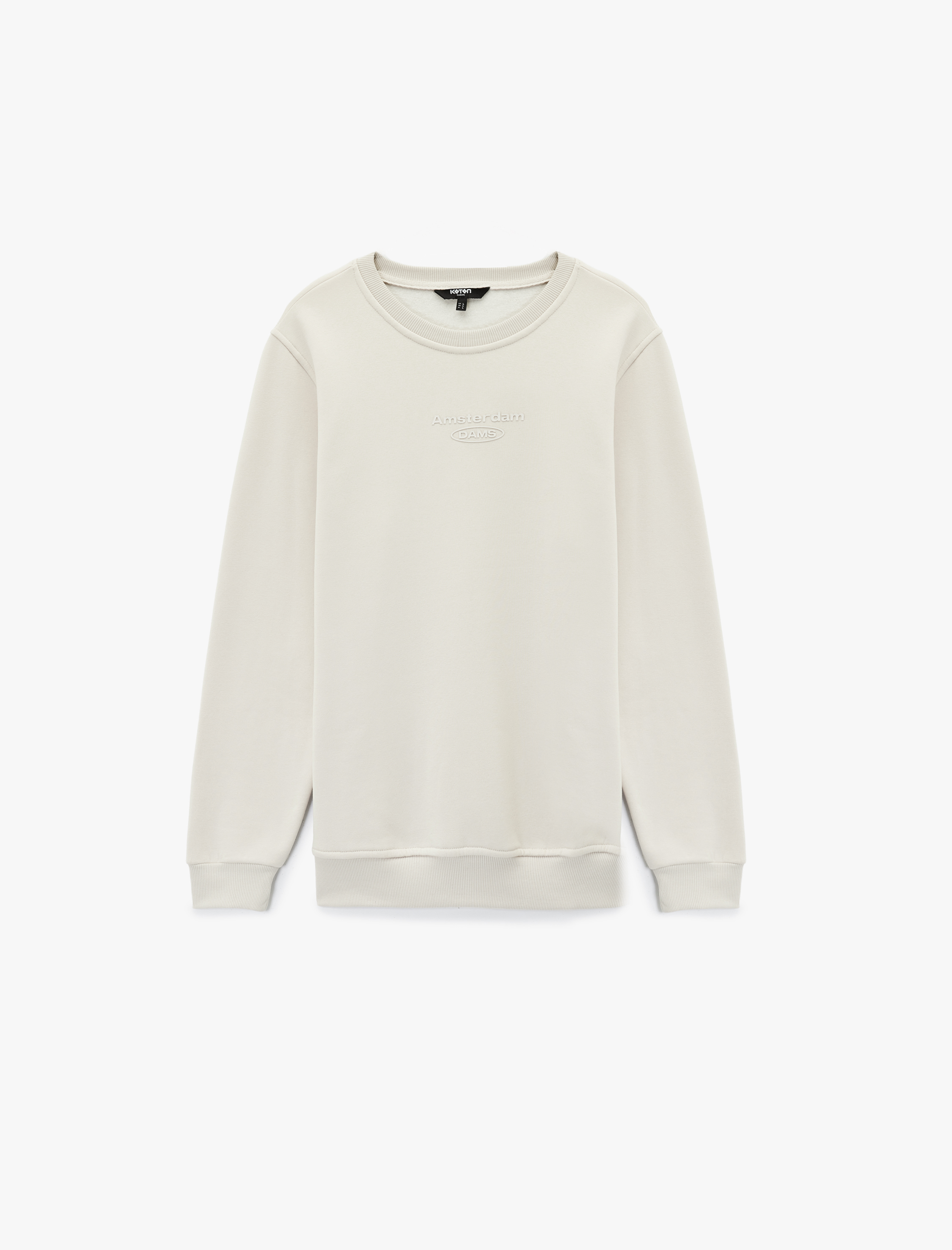   Uzun Kollu Bisiklet Yaka Şardonlu Baskılı Sweatshirt