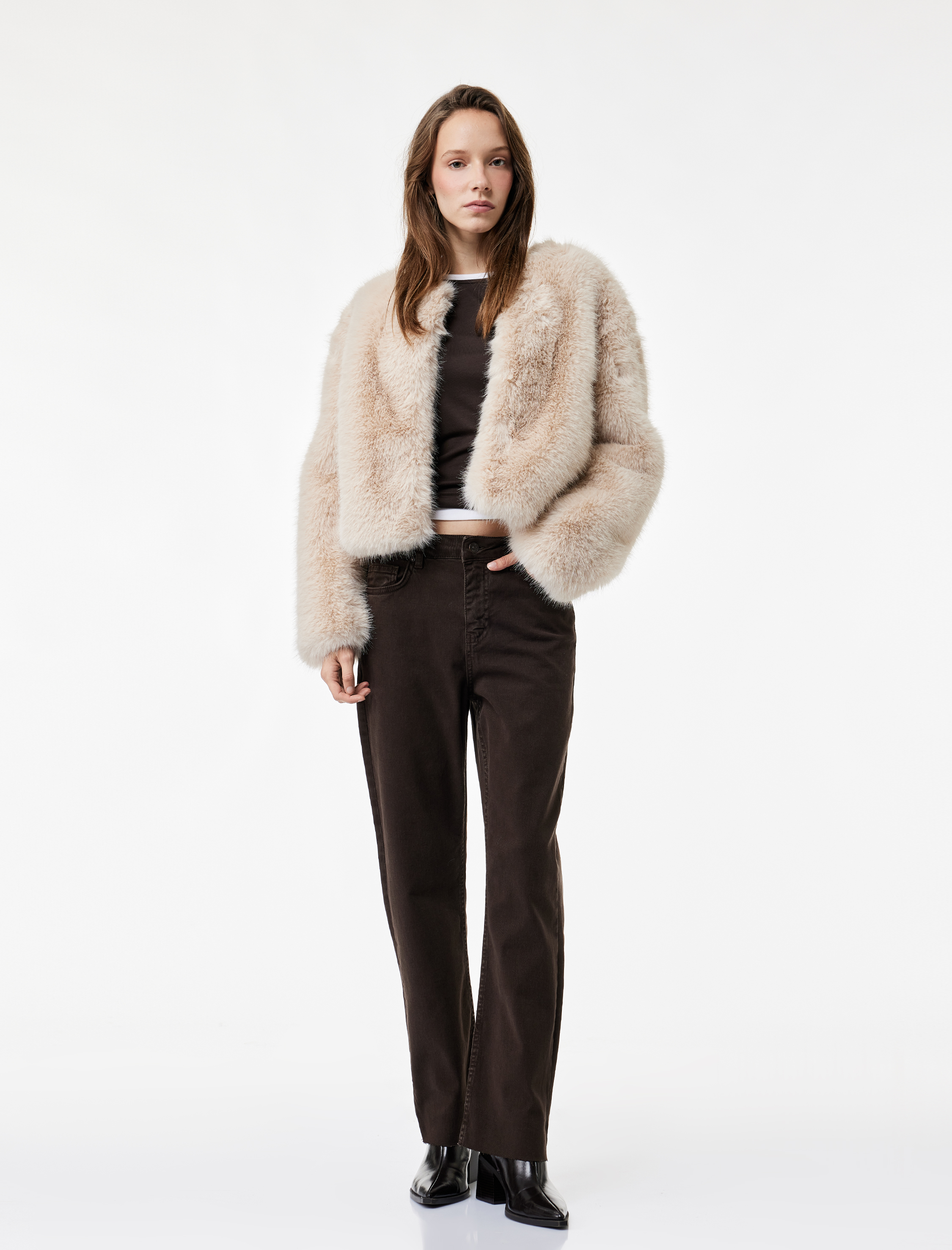   Pamuklu Dar Kalıp Düğmeli Cepli İspanyol Paça Crop Jean Pantolon -  Kick Flare Jeans