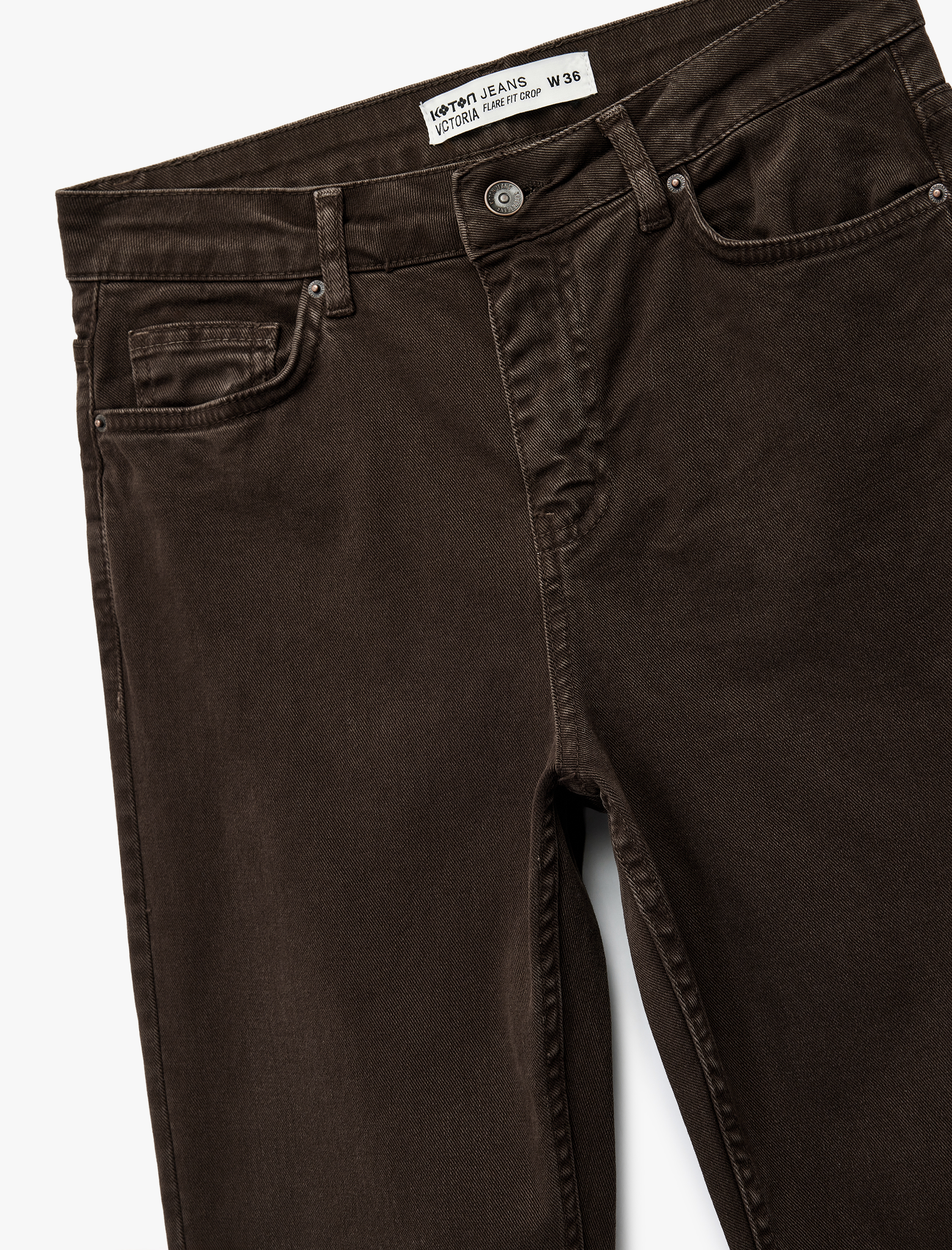   Pamuklu Dar Kalıp Düğmeli Cepli İspanyol Paça Crop Jean Pantolon -  Kick Flare Jeans