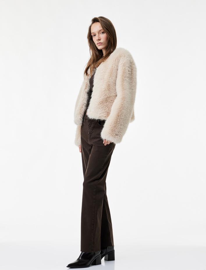  Pamuklu Dar Kalıp Düğmeli Cepli İspanyol Paça Crop Jean Pantolon -  Kick Flare Jeans