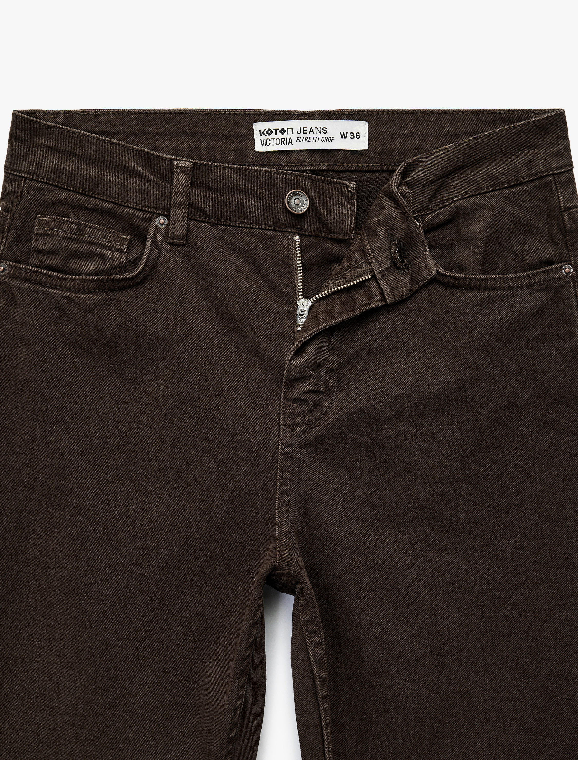   Pamuklu Dar Kalıp Düğmeli Cepli İspanyol Paça Crop Jean Pantolon -  Kick Flare Jeans