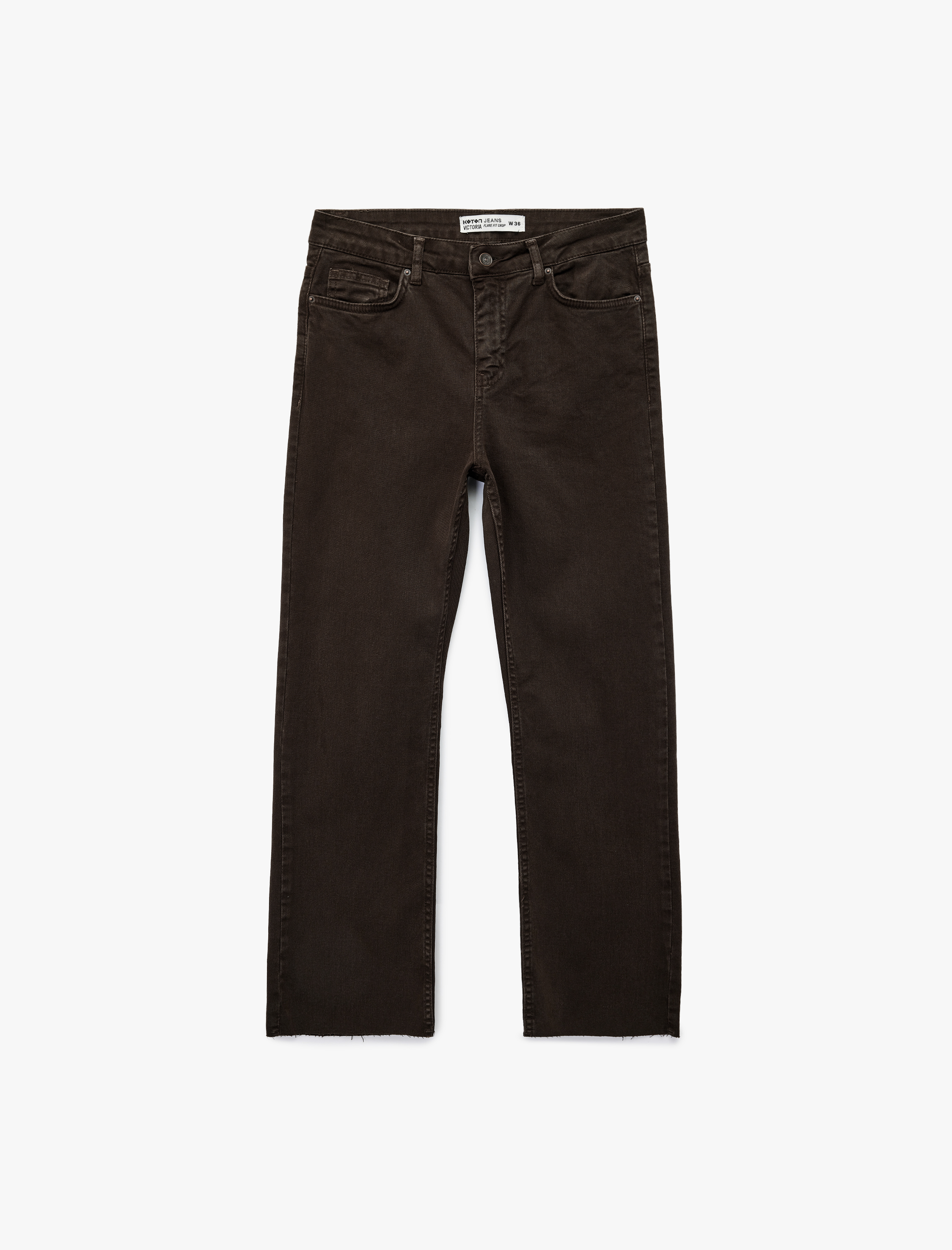   Pamuklu Dar Kalıp Düğmeli Cepli İspanyol Paça Crop Jean Pantolon -  Kick Flare Jeans