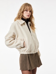 Koton X Sima Tarkan - Bomber Ceket Crop Uzun Kollu Cepli Fermuarlı