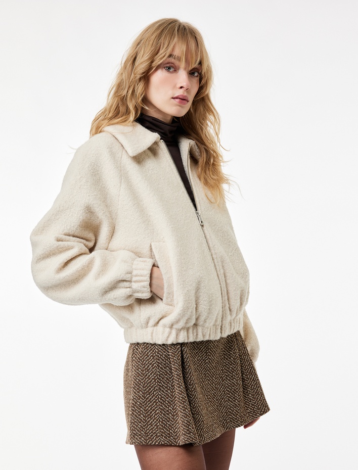  Koton X Sima Tarkan - Bomber Ceket Crop Uzun Kollu Cepli Fermuarlı