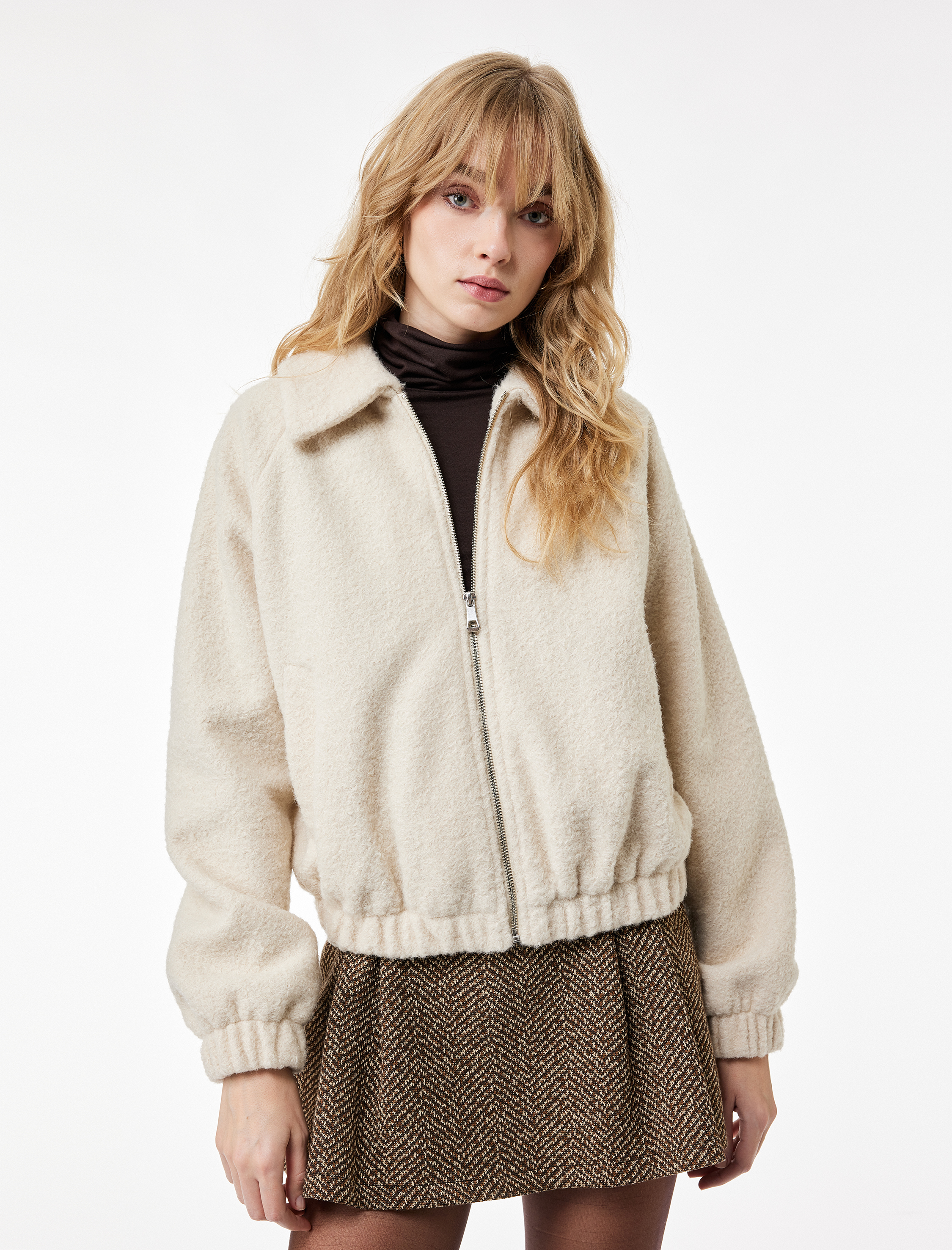   Koton X Sima Tarkan - Bomber Ceket Crop Uzun Kollu Cepli Fermuarlı