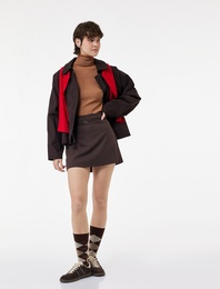 Kemer Detaylı Viskon Karışımlı Mini Şort Etek