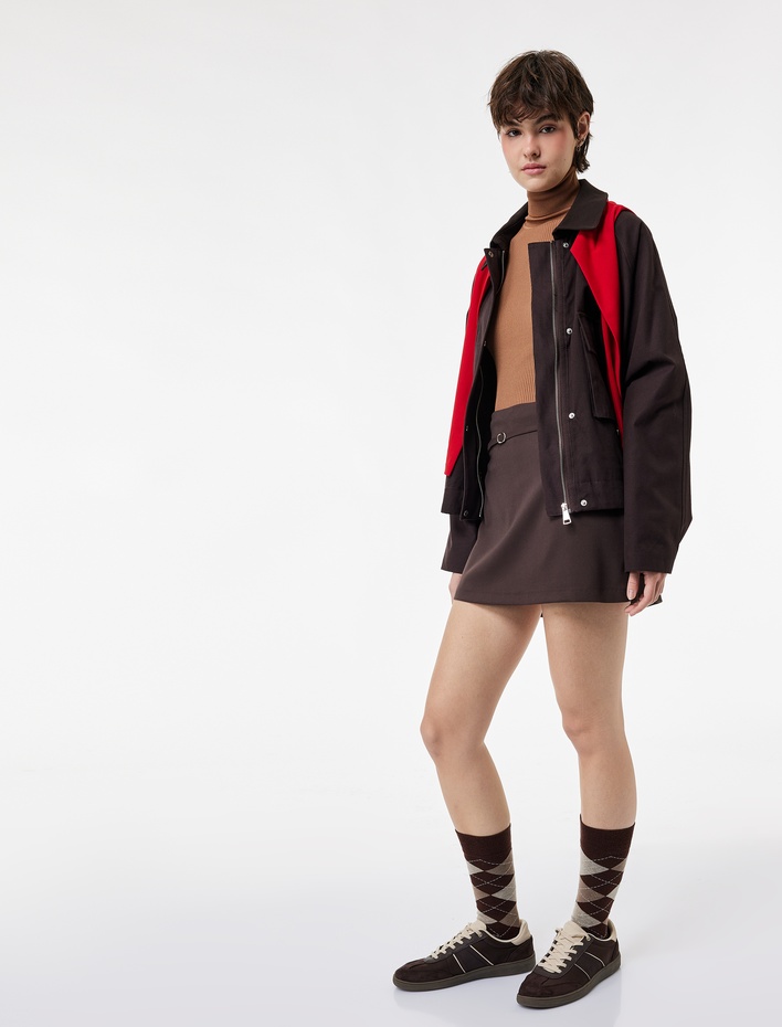  Kemer Detaylı Viskon Karışımlı Mini Şort Etek