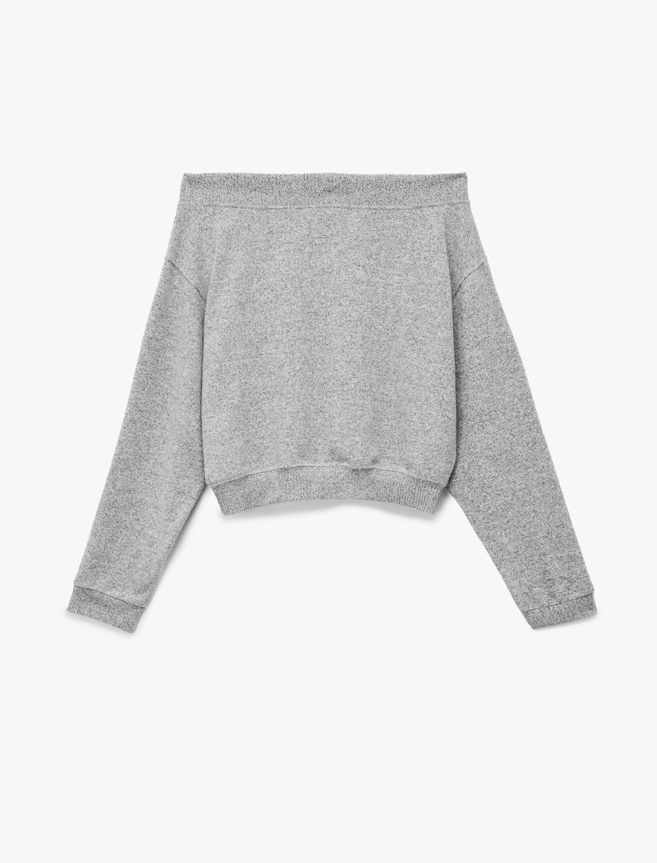   Viskon Karışımlı Kayık Yaka Omzu Açık Uzun Kollu Tişört