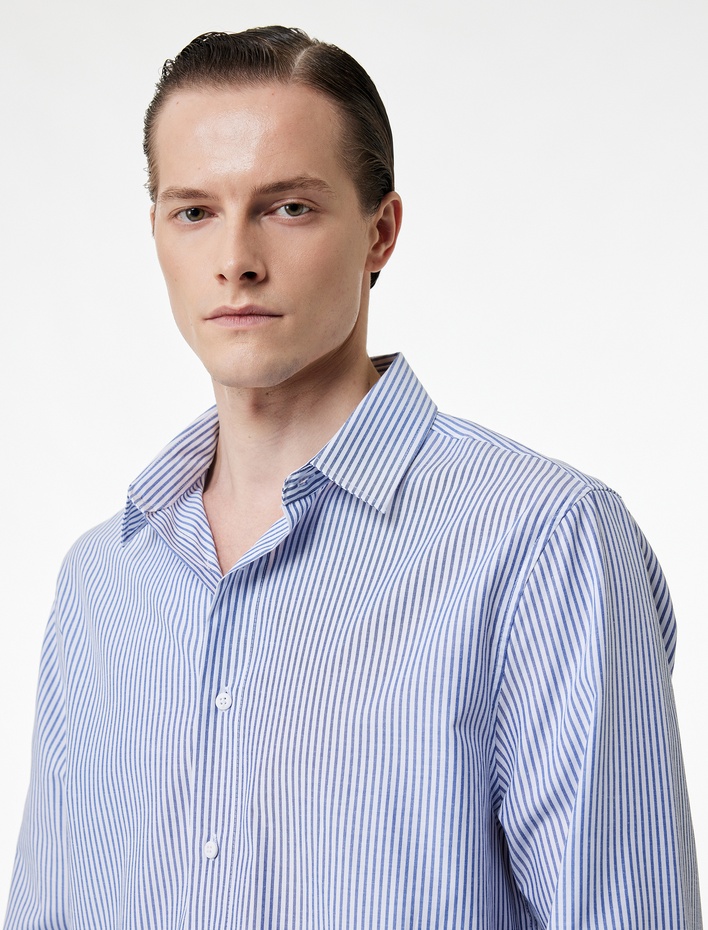  Regular Fit Klasik Yaka Pamuk Karışımlı Uzun Kollu Gömlek