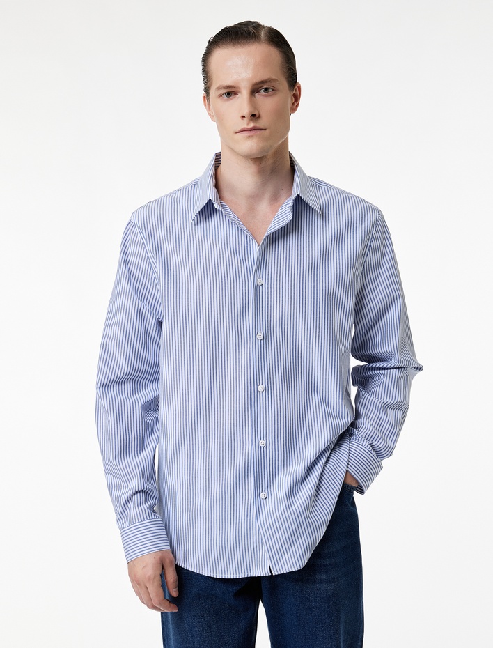  Regular Fit Klasik Yaka Pamuk Karışımlı Uzun Kollu Gömlek