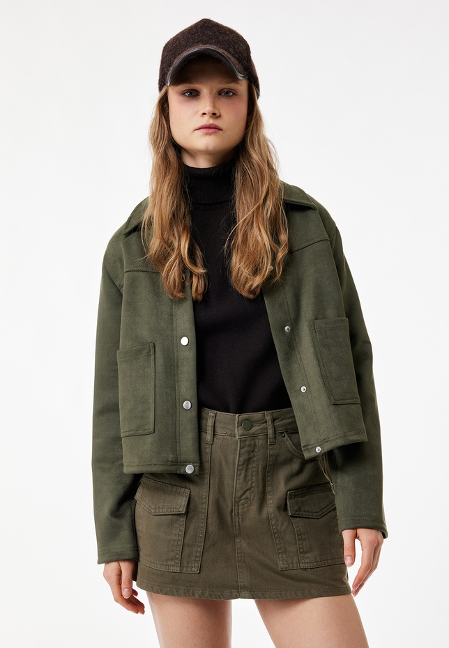  Çıtçıt Düğmeli Cep Detaylı Klasik Yaka Uzun Kollu Suni Süet Gömlek