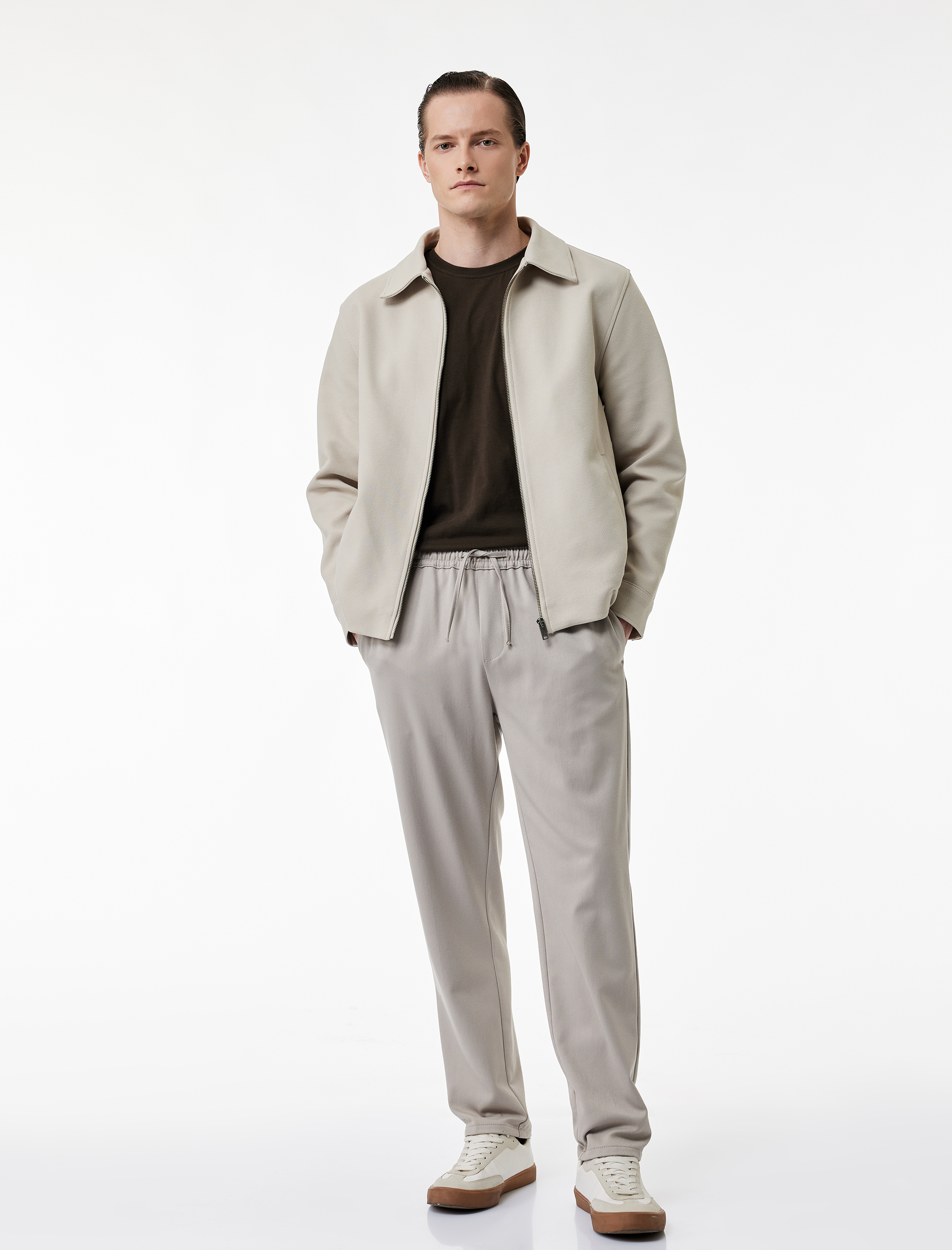 Viskon Karışımlı Cep Detaylı Rahat Kesim Beli Bağcıklı Pantolon