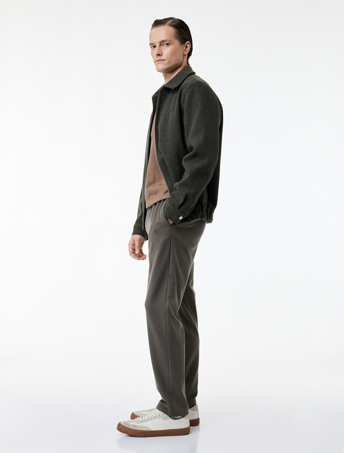  Viskon Karışımlı Cep Detaylı Rahat Kesim Beli Bağcıklı Pantolon