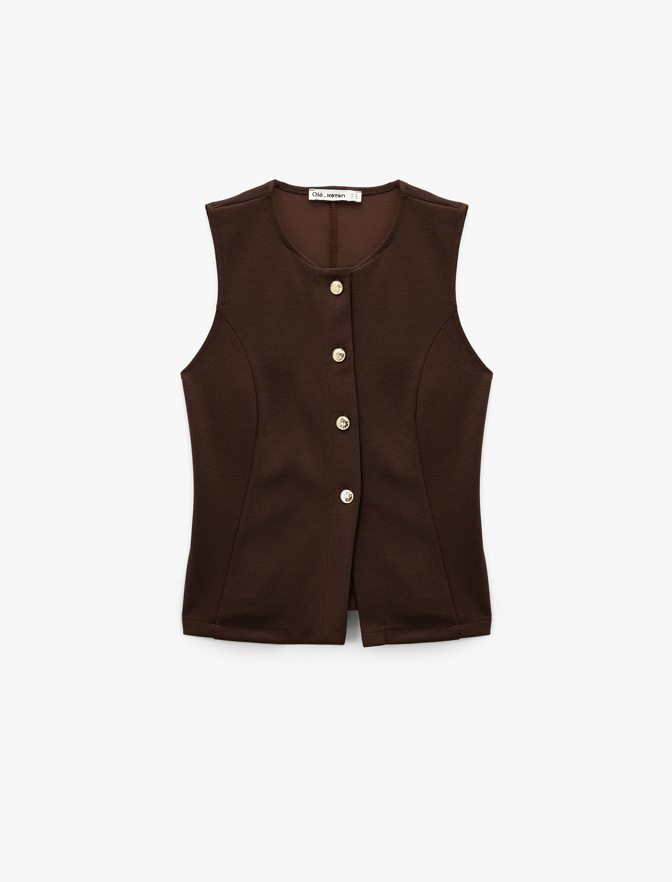   Slim Fit Kolsuz Bisiklet Yaka Düğme Detaylı Yelek