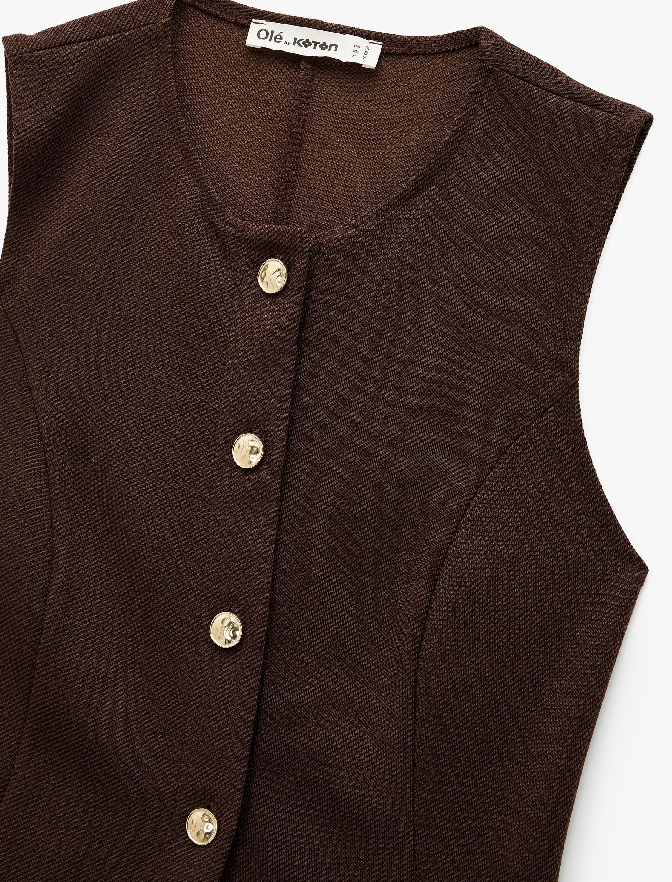   Slim Fit Kolsuz Bisiklet Yaka Düğme Detaylı Yelek