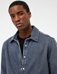 Pamuklu Regular Fit Uzun Kollu Klasik Yaka Jean Gömlek Ceket