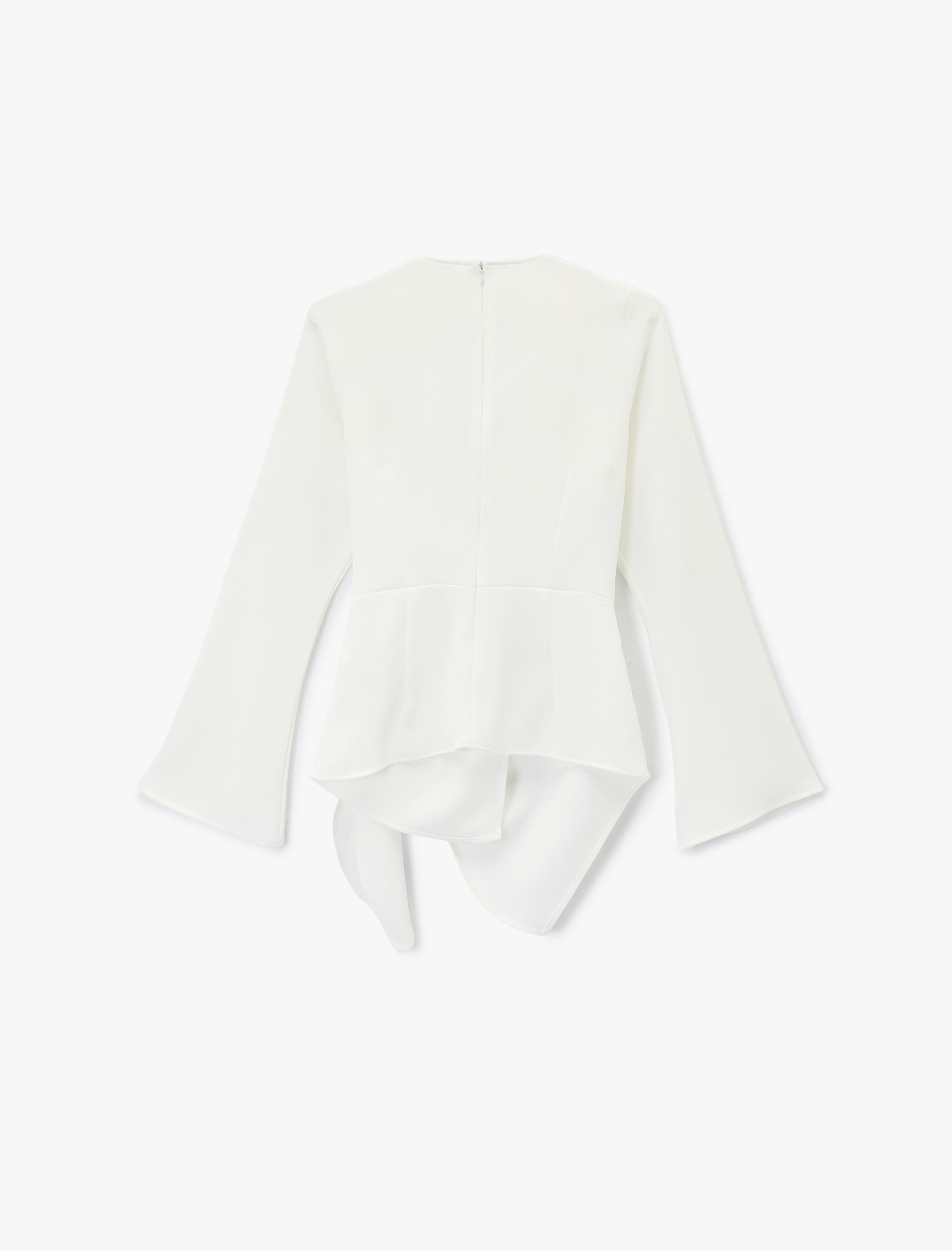   Uzun Kollu Degaje Yaka Metal Aksesuarlı Büzgülü Asimetrik Bluz