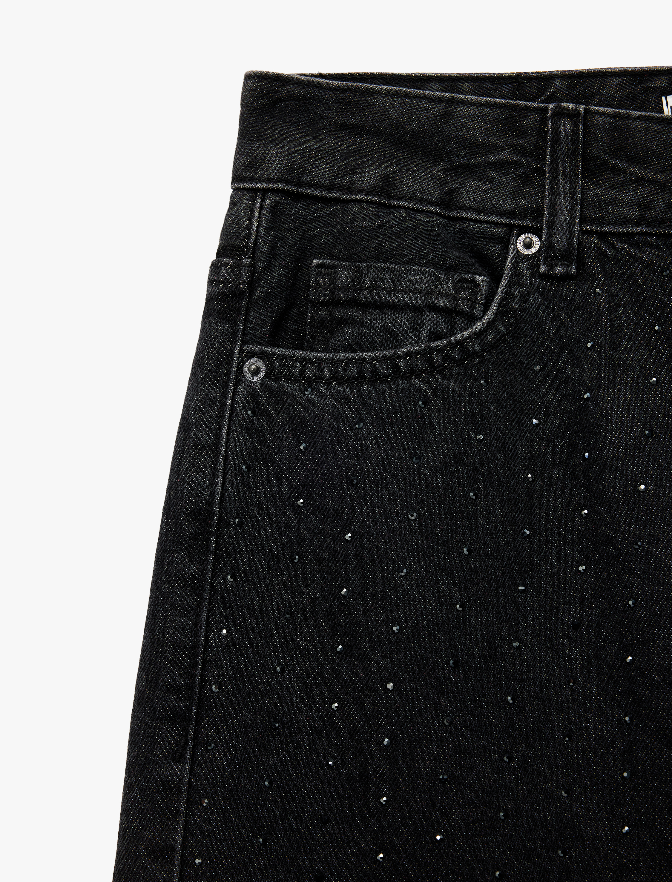   Düğmeli Normal Bel Cepli Düz Paça Taşlı Jean Pantolon - Straight Jeans