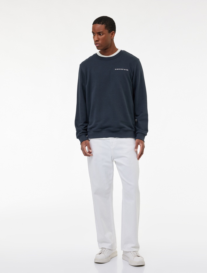  Regular Fit Uzun Kollu Basic Bisiklet Yaka Baskılı Sweatshirt