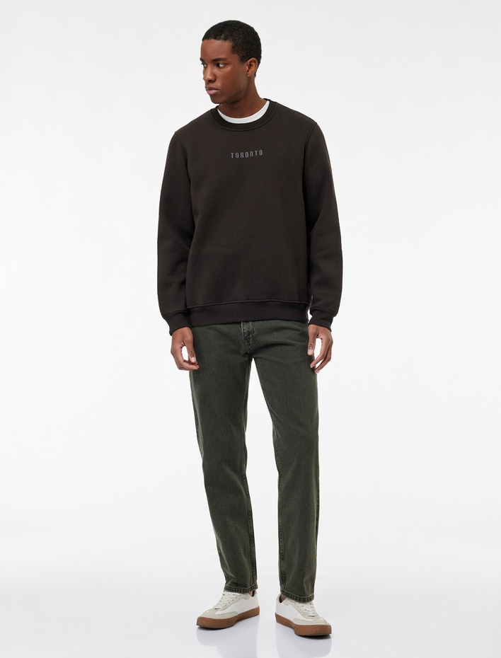  Uzun Kollu Bisiklet Yaka Şardonlu Baskılı Sweatshirt