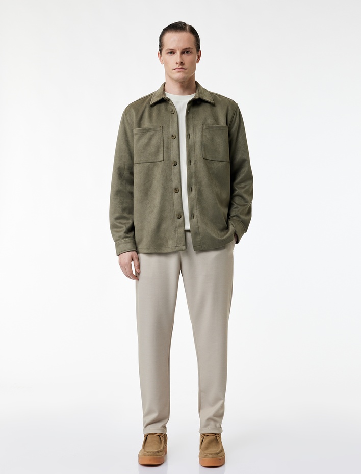  Straight Fit Pike Kumaş Cep Detaylı Rahat Kesim Beli Bağcıklı Pantolon