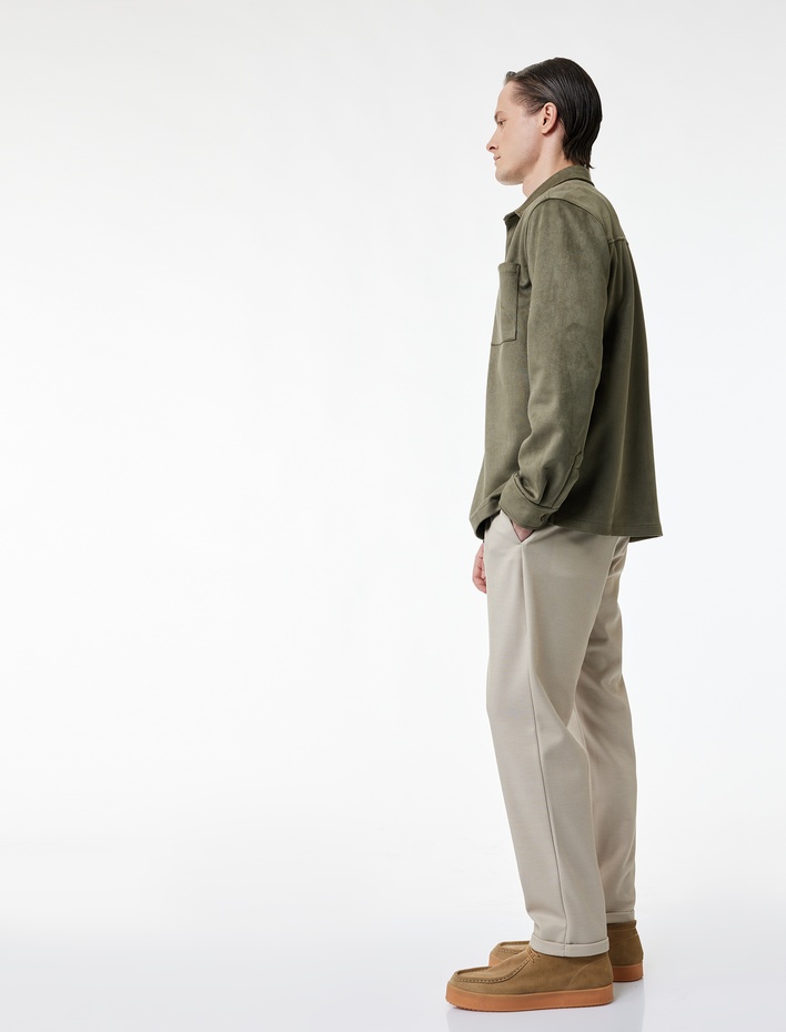  Straight Fit Pike Kumaş Cep Detaylı Rahat Kesim Beli Bağcıklı Pantolon