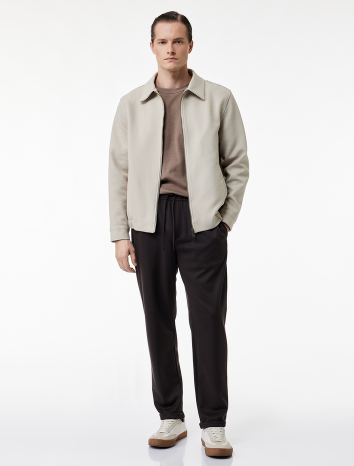  Straight Fit Pike Kumaş Cep Detaylı Rahat Kesim Beli Bağcıklı Pantolon