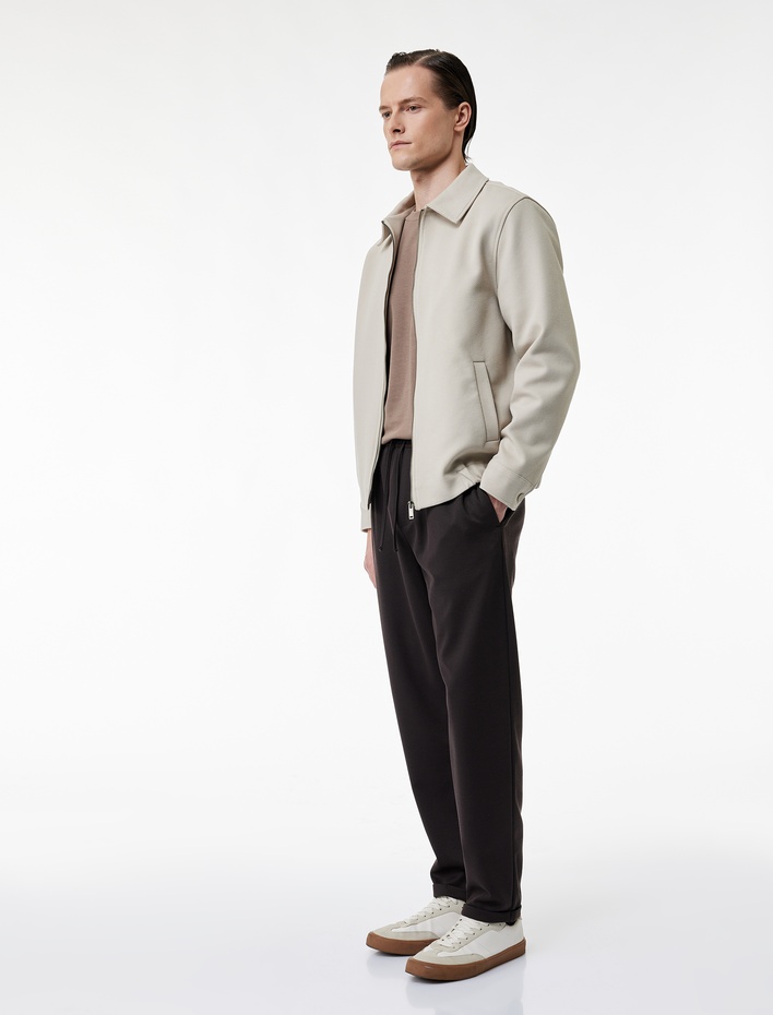  Straight Fit Pike Kumaş Cep Detaylı Rahat Kesim Beli Bağcıklı Pantolon