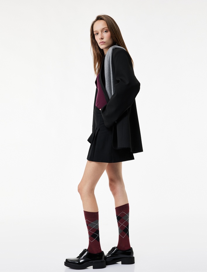  Viskon Karışımlı Pileli Mini Şort Etek