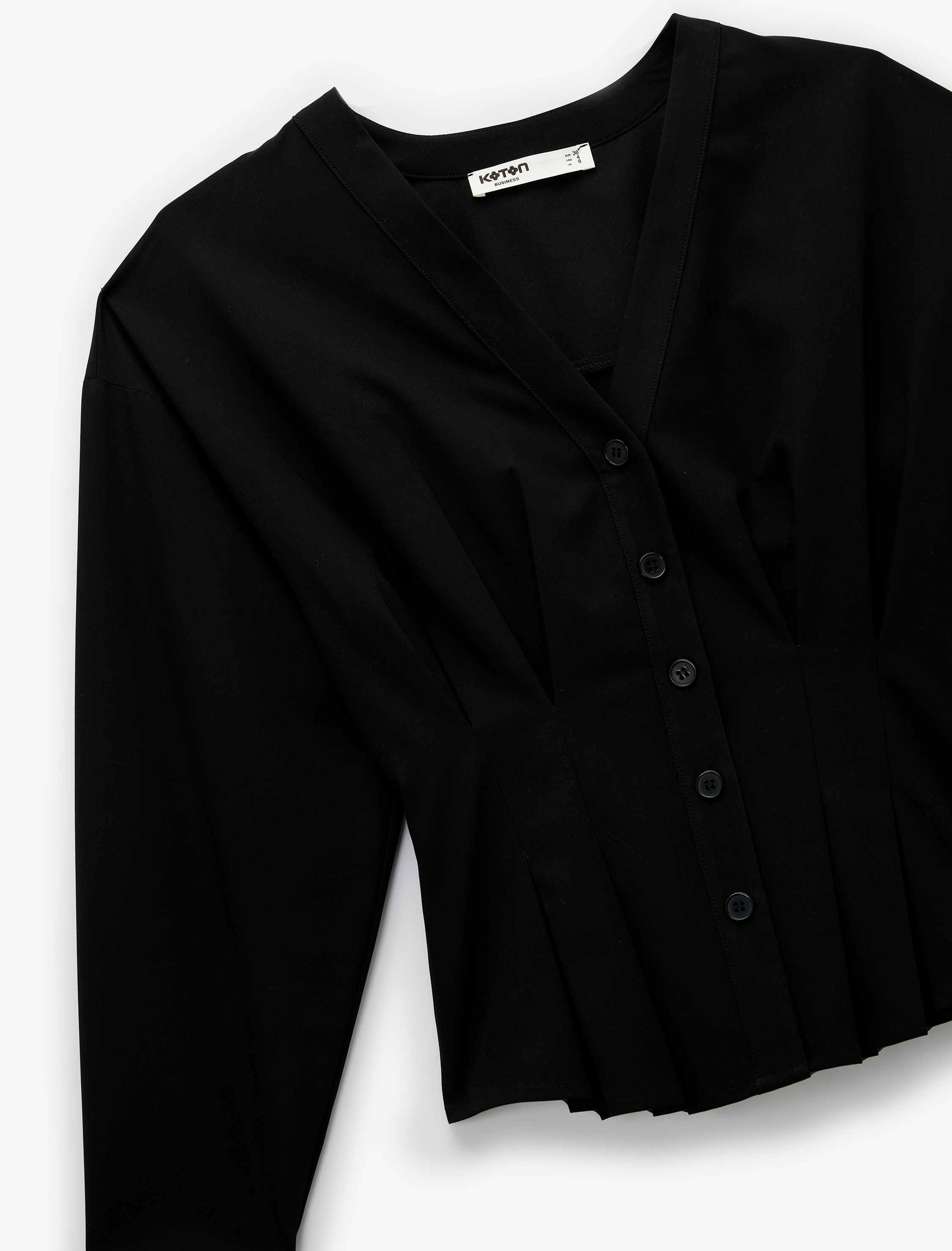   Viskon Karışımlı Uzun Kollu V Yaka Düğmeli Gömlek